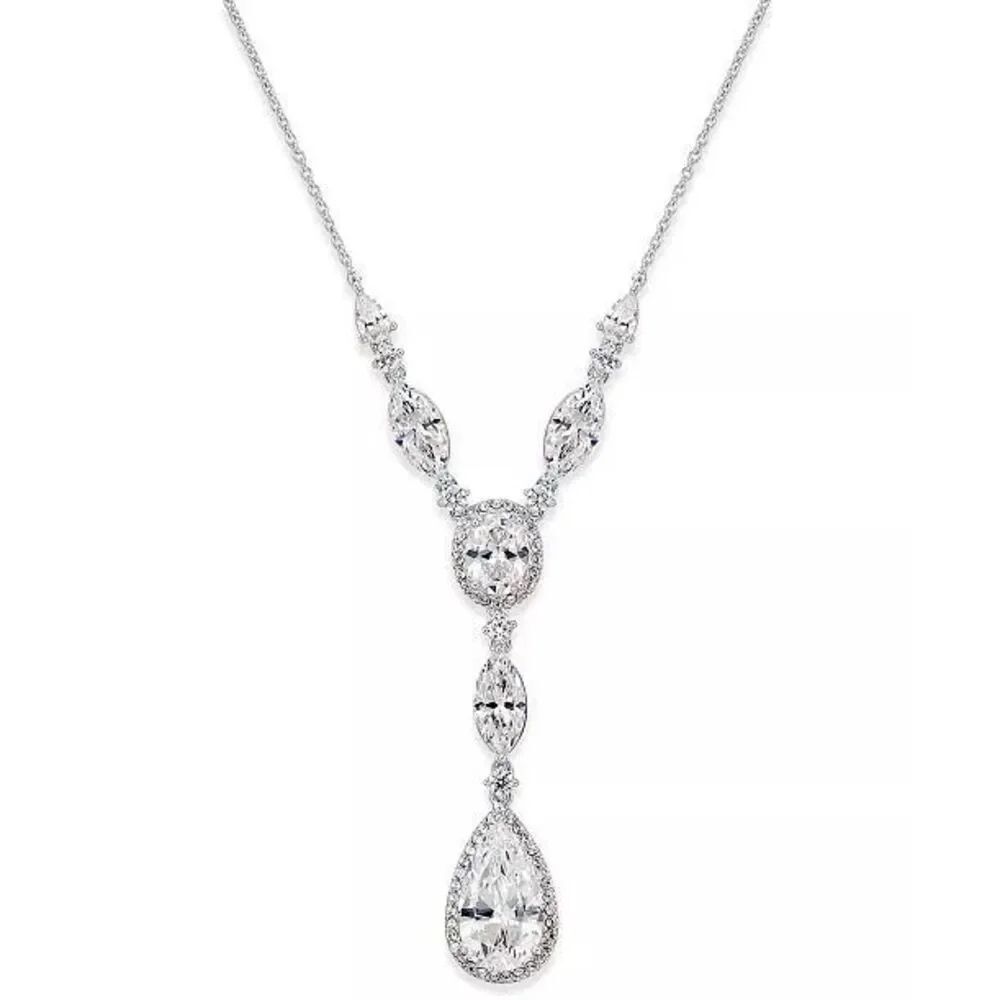 Nadri Cubic Zirconia Y Necklace Silver Tone Bridal Statement Necklace